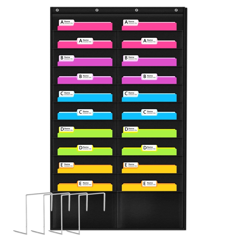 Godery Folder Pocket Chart Black Cascading Wall Organizer For School Classroom Home Or Office Use 20 Pocket Chart Hanging