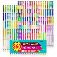 Feela 360 Colors Gel Pens Set 180 Unique Gel Pen Plus 180 Refills For Adult Coloring Books Drawing