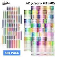 Feela 360 Colors Gel Pens Set 180 Unique Gel Pen Plus 180 Refills For Adult Coloring Books Drawing