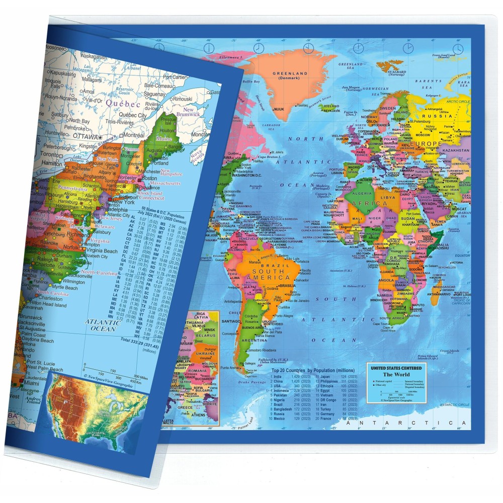 Classic United States Usa And World Desk Map 2Sided Print 2Sided Sealed Lamination Small Poster Size 115 X 175 Inches 1