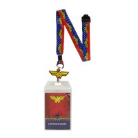 The Silver Buffalo Dc Comics Wonder Woman Uniform Logo Border Lanyard With Badge Holder And Charm