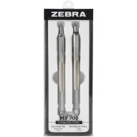 Zebra Pen Mf 701 Stainless Steel Mechanical Pencil And Ballpoint Pen Set Fine Point 07Mm Hb Lead And 08Mm Black Ink 2Coun