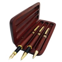 3 Pcs Wooden Pens Set With Gift Casebest Writing Fountain Fancy Ballpoint Pen And Luxury Gel Pen With Ink Refills Promotional