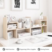 Jerry Maggie Desktop Organizer Office Storage Rack Adjustable Wood Display Shelf White 5 Units 16L X 158H X 68W