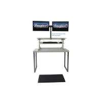 Rocelco 375 Deluxe Height Adjustable Standing Desk Converter with Anti Fatigue Mat BUNDLE Quick Sit Stand Up Computer Workst