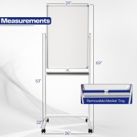 Vivo Mobile Dry Erase Board 24 X 36 Inches Double Sided Magnetic Whiteboard Rolling Stand With Aluminum Frame Cartwb24A