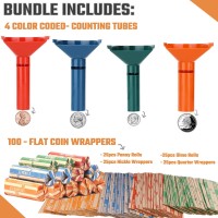 Budgetizer Coin Storage Sorter Tubes 4 Color Coded Coin Counters Tubes And Assorted Coin Wrappers