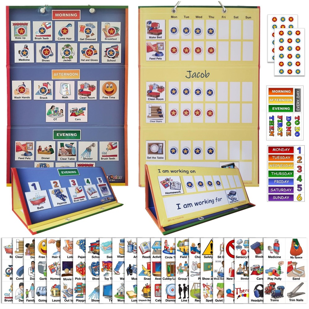 Schkidules Deluxe Magnetic Visual Schedule Reward Chart W189 Colorful Magnets Reversible 18 Folding Board For Daily Rout