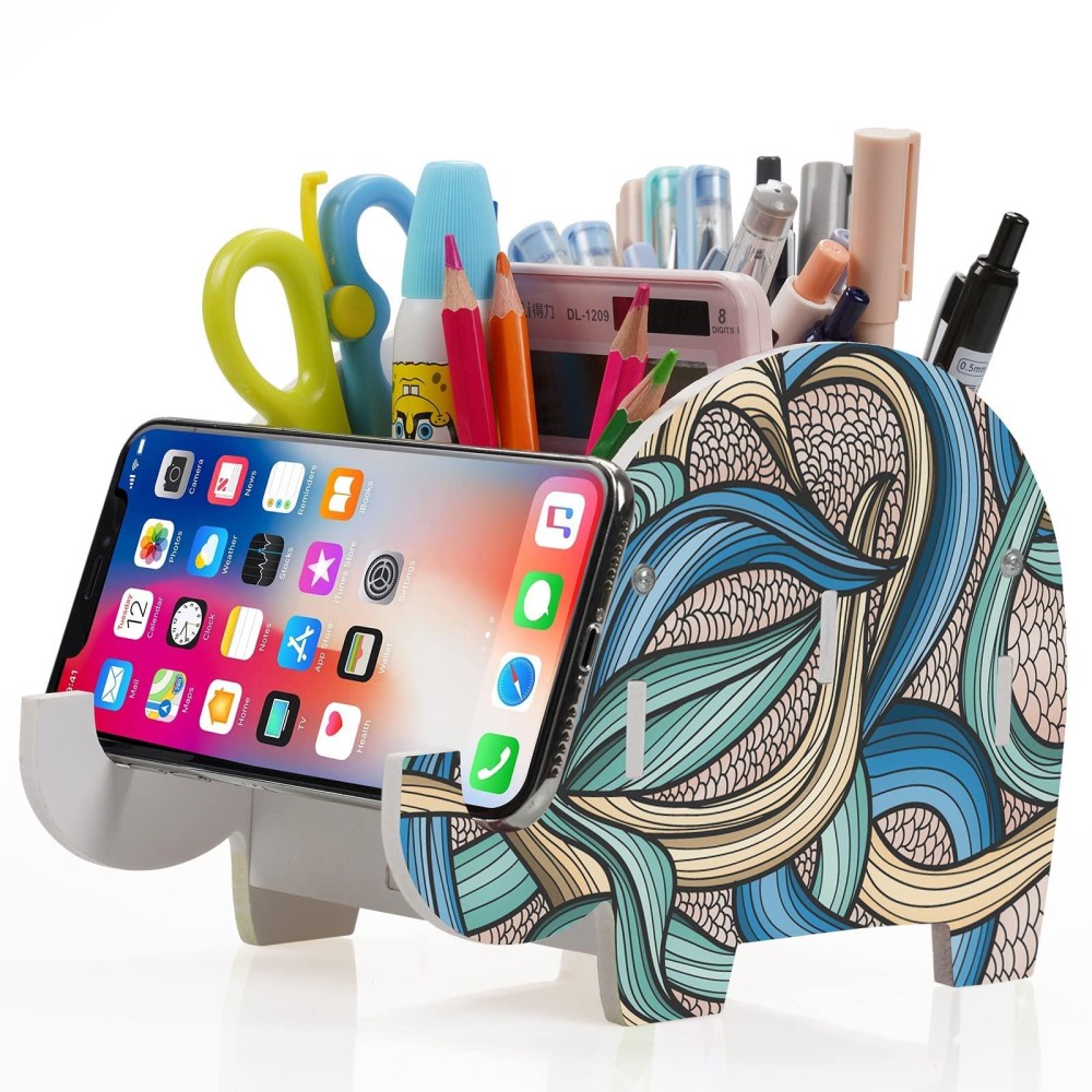 Mokani Pen Pencil Holder For Desk Cute Elephant Gifts Desk Organizer Marker Makeup Brush Holders Workspace Organizers Office Dec