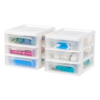 Iris Usa Plastic Stacking Desk Top 3Drawer Storage Organizer 2Pack For Makep Vanity Nail Polish Bathroom Stationery Art Craf