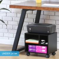 Fitueyes Mobile Printer Stand With Storage Under Desk Black Wood Small Rolling Printer Table Work Cart With Wheels And 3 Compar