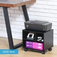 Fitueyes Mobile Printer Stand With Storage Under Desk Black Wood Small Rolling Printer Table Work Cart With Wheels And 3 Compar