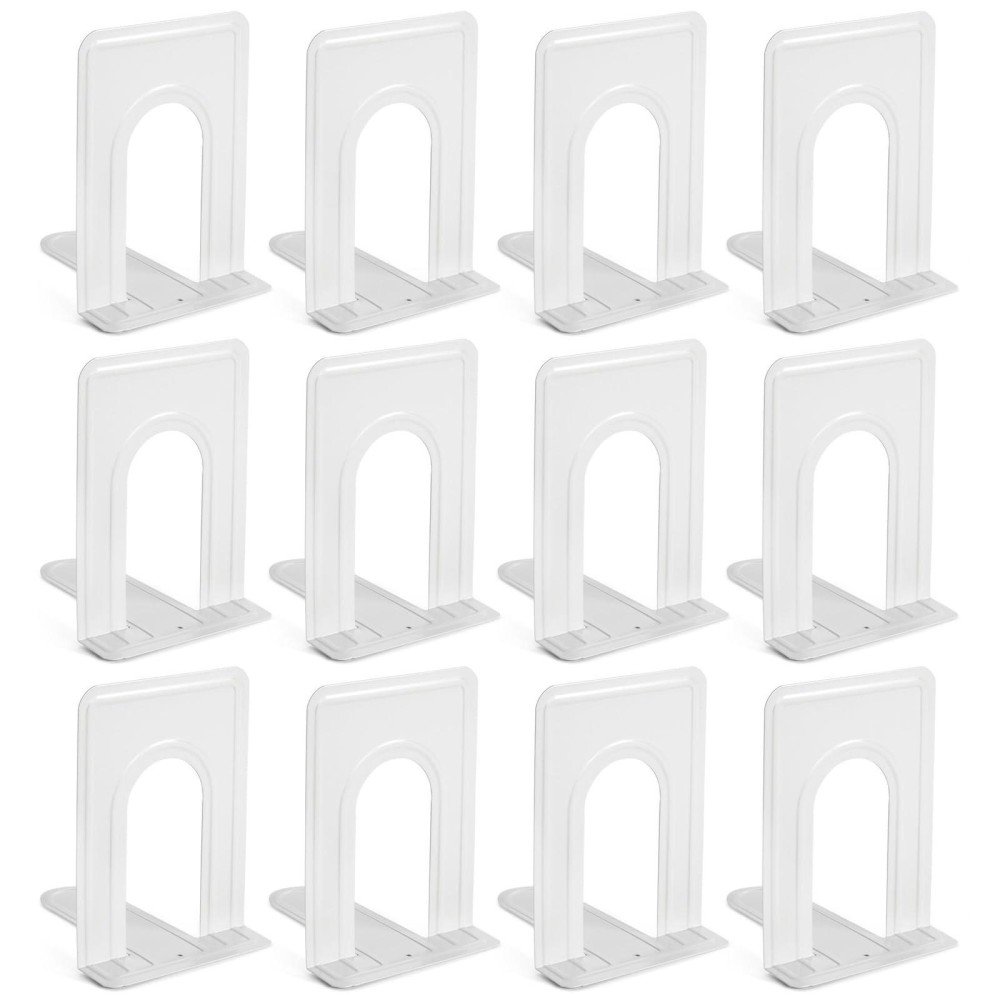 12 Pack Metal Bookends For Shelves Heavy Duty White Book Stoppers For Library Living Room Or Office 5X66X 58 In