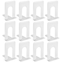 12 Pack Metal Bookends For Shelves Heavy Duty White Book Stoppers For Library Living Room Or Office 5X66X 58 In