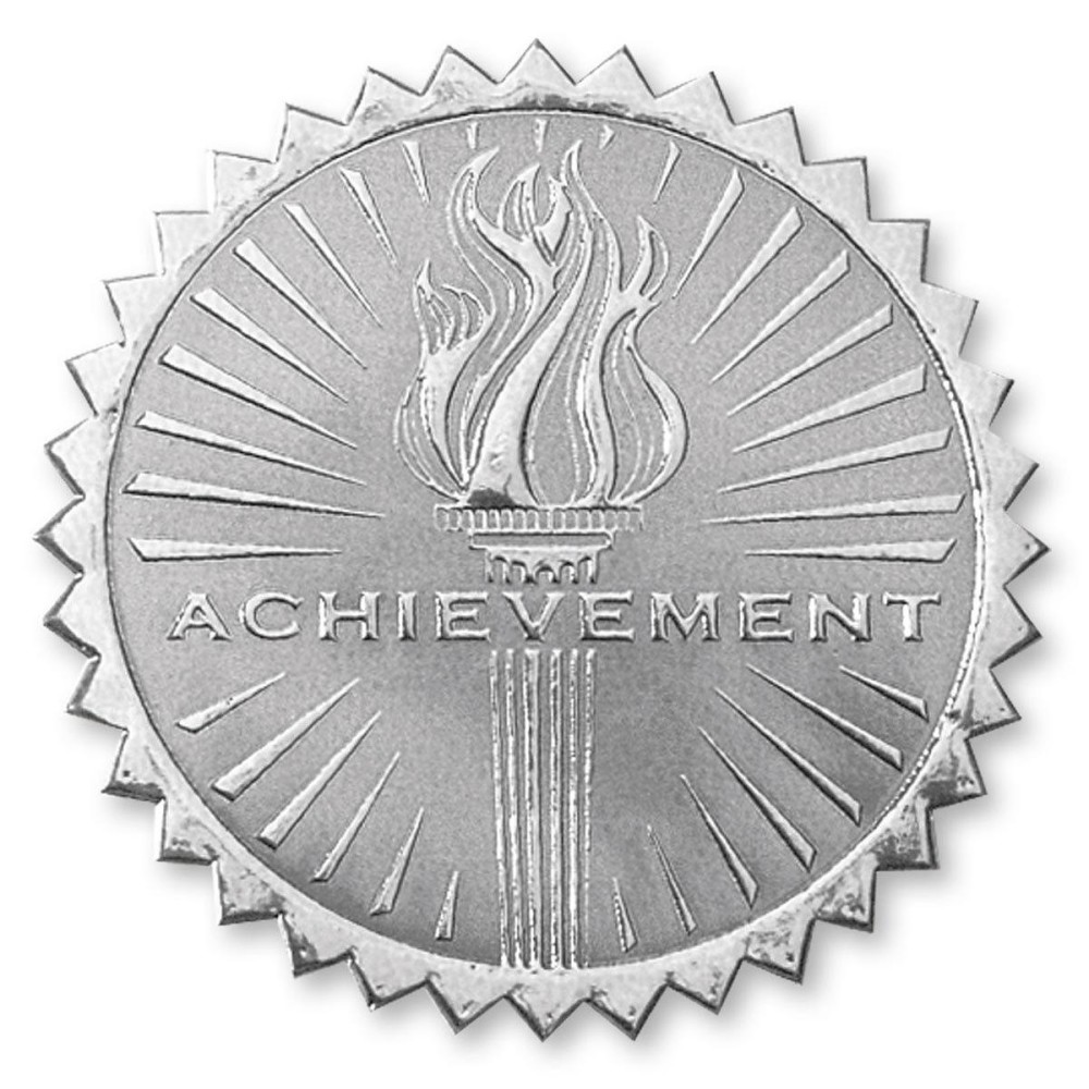 Paperdirect Deluxe Embossed Achievement Torch Silver Foil Certificate Seals 2 Inch Self Adhesive 100 Count Embossed Seals Fo