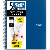 Five Star Spiral Notebook Study App 5 Subject College Ruled Paper Fights Ink Bleed Water Resistant Cover 812 X 11