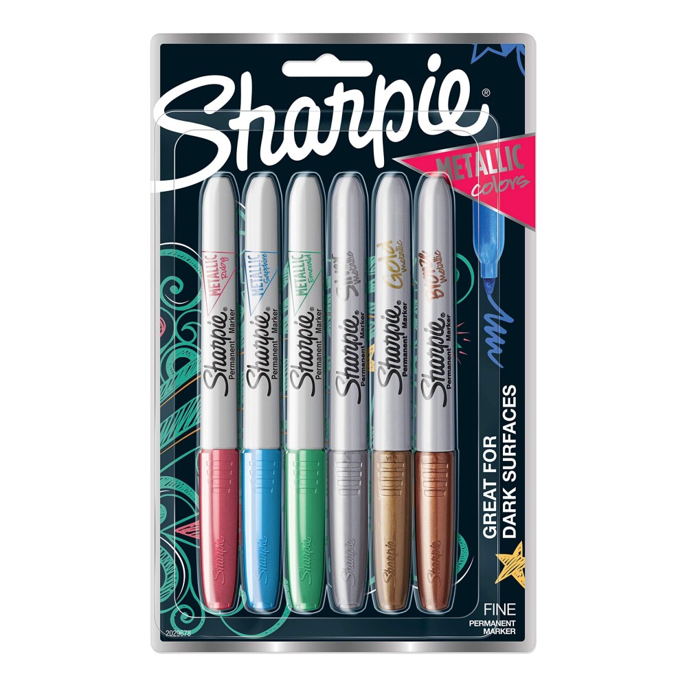 Sharpie Metallic Permanent Markers Fine Point Assorted Colors 6Count Permanent Marker 2029678