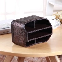 Pusu Leather 360Rotatable Remote Control Holder Nightstand Tv Remote Caddy Office Supplies Desktop Organizer Spinning Storage Bo