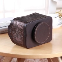 Pusu Leather 360Rotatable Remote Control Holder Nightstand Tv Remote Caddy Office Supplies Desktop Organizer Spinning Storage Bo