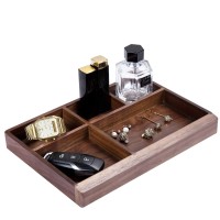 Jiadel Black Walnut Multifunctional Distressed Vintage Wooden Storage Box Desk Organizer Tray 5 Division Jewelry Storage