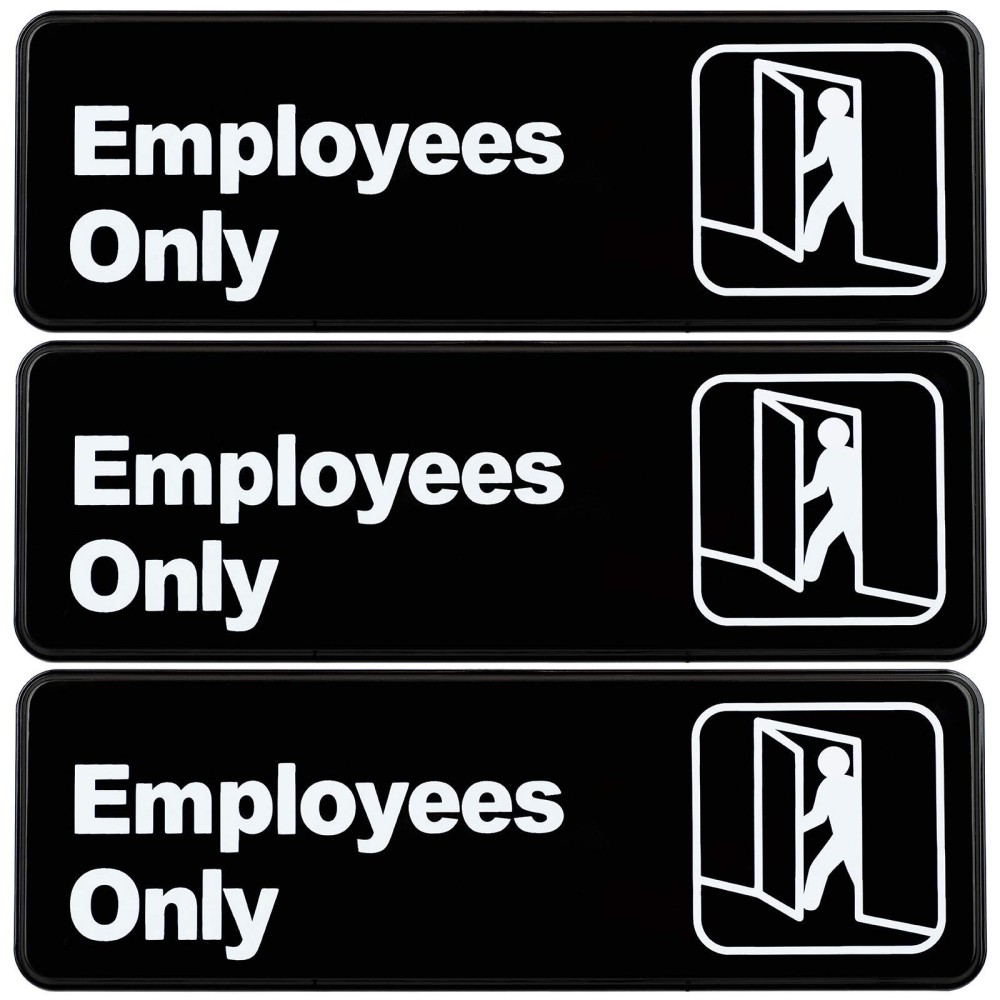 Excello Global Products Employees Only Sign Easy To Mount Informative Plastic Sign With Symbols 9X3 Pack Of 3 Black