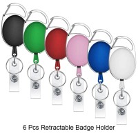 Selizo 6 Packs Retractable Badge Holder Badge Reel Carabiner Id Keychain With Clip Assorted Color