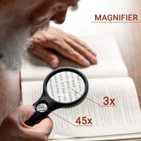 Seezoom Lighted Magnifying Glass 3X 45X Magnifier Lens Handheld Magnifying Glass With Light For Reading Small Prints Map Coi