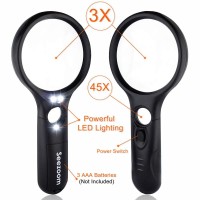 Seezoom Lighted Magnifying Glass 3X 45X Magnifier Lens Handheld Magnifying Glass With Light For Reading Small Prints Map Coi