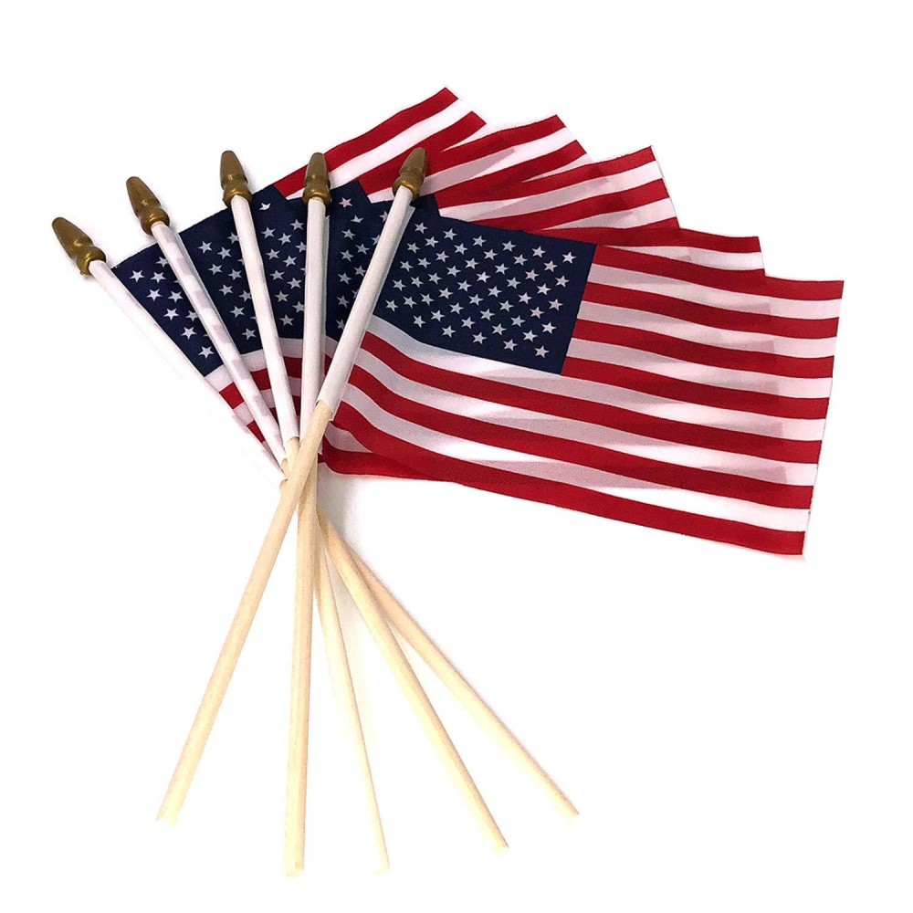 Pack Of 12 Small Us American Handheld Flags 4X6 Inch Golden Spear Tip Stick Flags Crystal Lemon