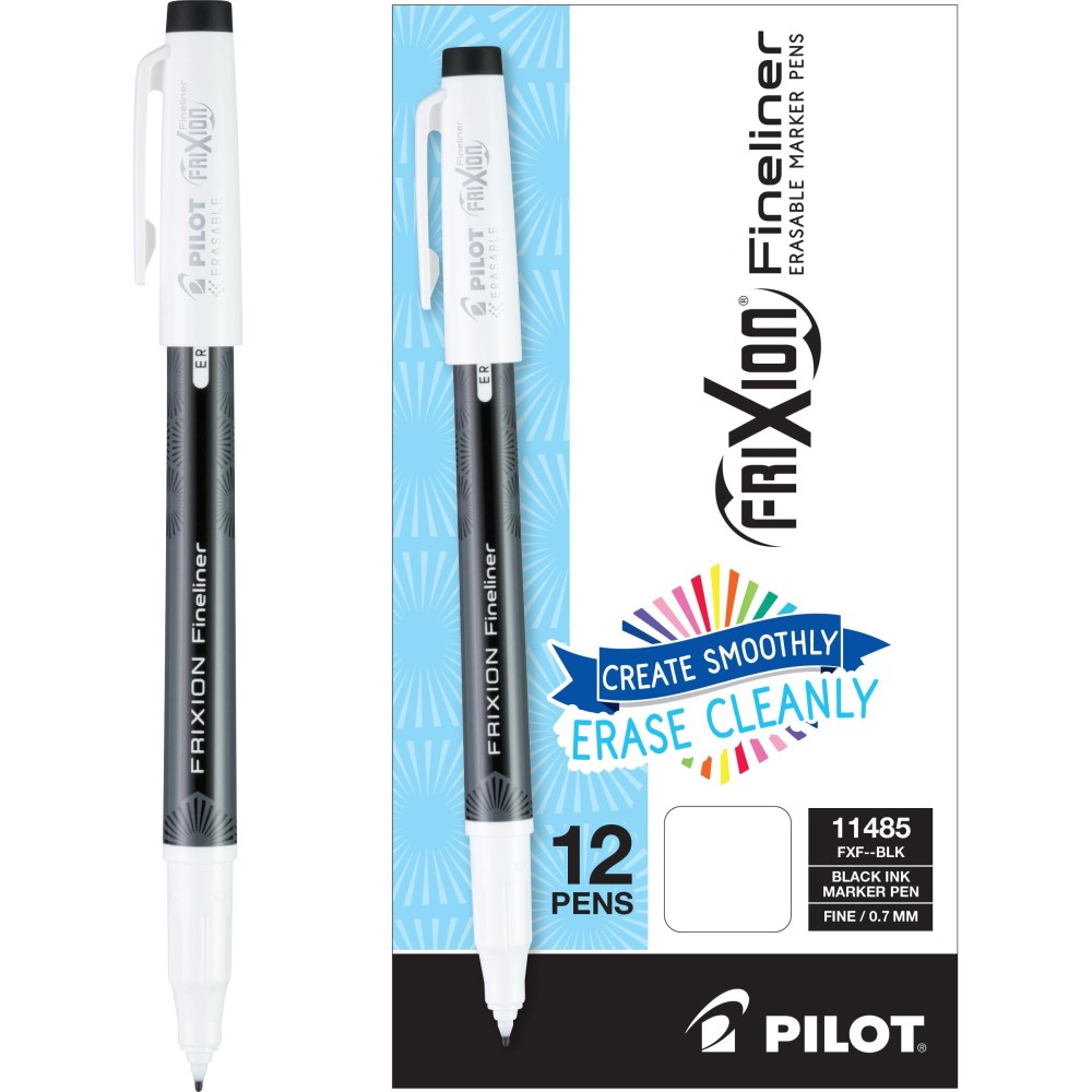 Pilot Frixion Fineliner Erasable Marker Pens Fine Point 07 Mm Pack Of 12 Black