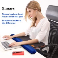 Gimars Superfine Fiber Widen Memory Foam Set Nonslip Blue Mouse Pad Wrist Support Keyboard Wrist Rest Support For Office Comp