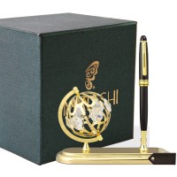 Matashi Highly Polished Executive Desk Set With Pen And 24K Gold Plated Globe Ornament 1 Best Gift For Fathers Day Birthda