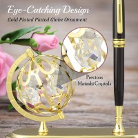 Matashi Highly Polished Executive Desk Set With Pen And 24K Gold Plated Globe Ornament 1 Best Gift For Fathers Day Birthda