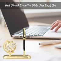 Matashi Highly Polished Executive Desk Set With Pen And 24K Gold Plated Globe Ornament 1 Best Gift For Fathers Day Birthda