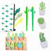 Jevenis 19 Pcs Cactus Ballpoint Pen Cactus Black Ink Writing Pens With Cactus Pencil Pouch Cactus Clip Cactus Notes Sticker For