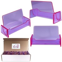 Beauticom 12 Pieces Clear Color Plastic Business Card Holder Display Desktop Countertop Style 3 Clear Purple