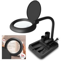 Jollycaper Magnifying Glass With Light And Stand5X 10X Magnifying Lamp Magnifying Glass For Reading Desk Lamp With Magnifier