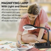 Jollycaper Magnifying Glass With Light And Stand5X 10X Magnifying Lamp Magnifying Glass For Reading Desk Lamp With Magnifier