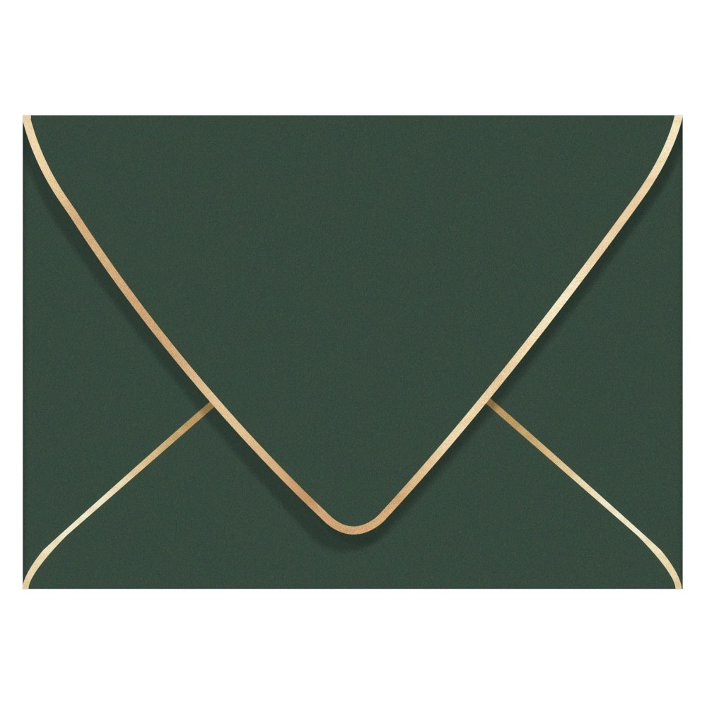 A7 Green Envelopes 50 Pack With Gold Border Christmas Envelopes 5 X 7 V Flap Quick Self Seal For 5X7 Cards Perfect For Wedd