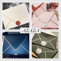 A7 Green Envelopes 50 Pack With Gold Border Christmas Envelopes 5 X 7 V Flap Quick Self Seal For 5X7 Cards Perfect For Wedd