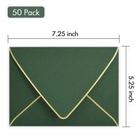 A7 Green Envelopes 50 Pack With Gold Border Christmas Envelopes 5 X 7 V Flap Quick Self Seal For 5X7 Cards Perfect For Wedd