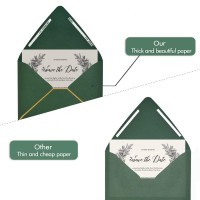 A7 Green Envelopes 50 Pack With Gold Border Christmas Envelopes 5 X 7 V Flap Quick Self Seal For 5X7 Cards Perfect For Wedd