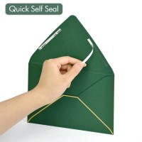 A7 Green Envelopes 50 Pack With Gold Border Christmas Envelopes 5 X 7 V Flap Quick Self Seal For 5X7 Cards Perfect For Wedd