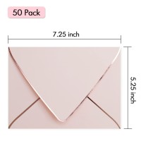 A7 Pink Envelopes 50 Pack With Rose Gold Border Christmas Envelopes Quick Self Seal For 5X7 Cards Perfect For Weddings Invita