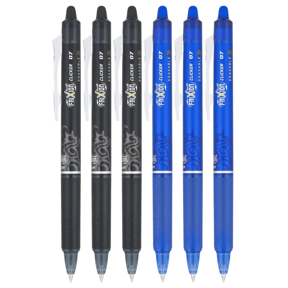 Pilot Frixion Clicker 07Mm Erasable Gel Pens Fine Point 6Pack Blackblue