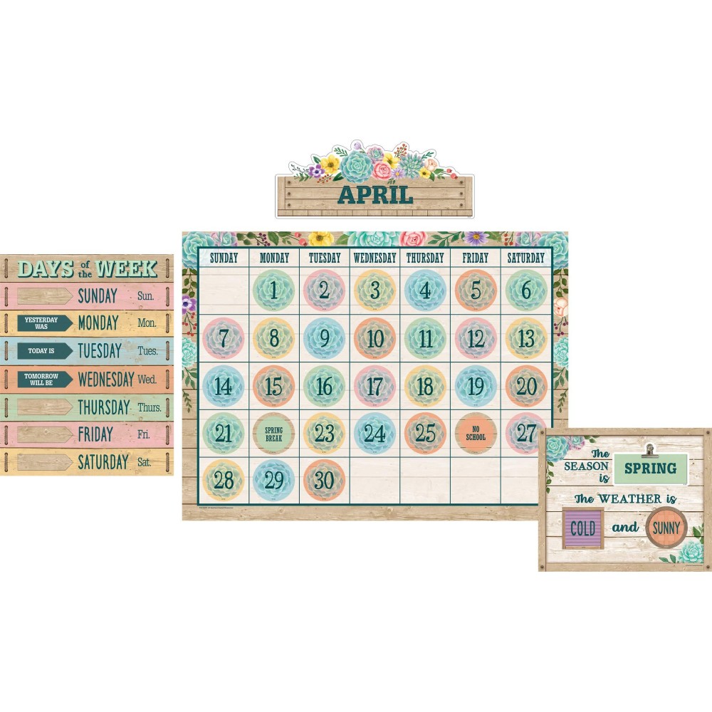 Teacher Created Resources Rustic Bloom Calendar Bulletin Board Set