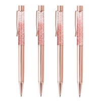 Zztx 4 Pcs Rose Gold Ballpoint Pens Metal Pen Cute Bling Dynamic Liquid Sand Pen With Refills Black Ink Office Supplies Gift Pen