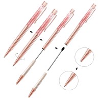 Zztx 3 Pcs Rose Gold Ballpoint Pens Metal Pen Bling Dynamic Liquid Sand Pen Pretty Pens With Refills Black Ink Office Supplies G