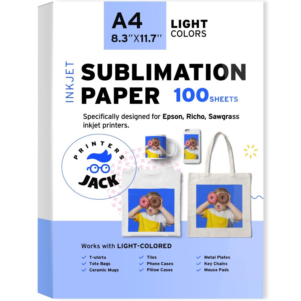 Printers Jack Sublimation Paper Heat Transfer Paper 100 Sheets 83 X 117 For Any Epson Hp Canon Sawgrass Inkjet Printer W