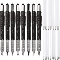 8 Pcs Gift Pen For Men 6 In 1 Multitool Tool Pen Screwdriver Pen With Ruler Levelgauge Ballpoint Pen Pen Refills Fathers Chr